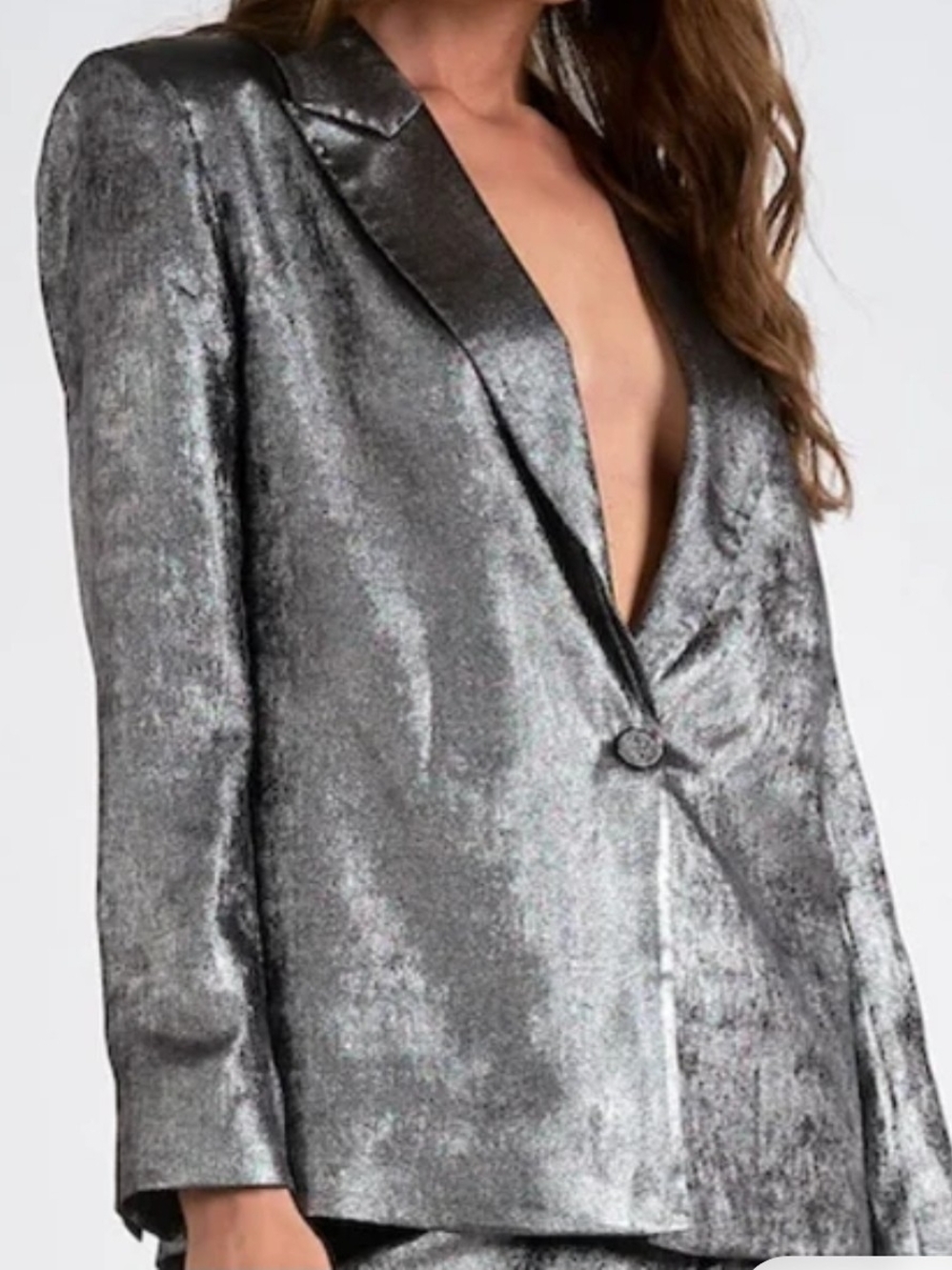 Elan Metallic Silver Single-Button Blazer